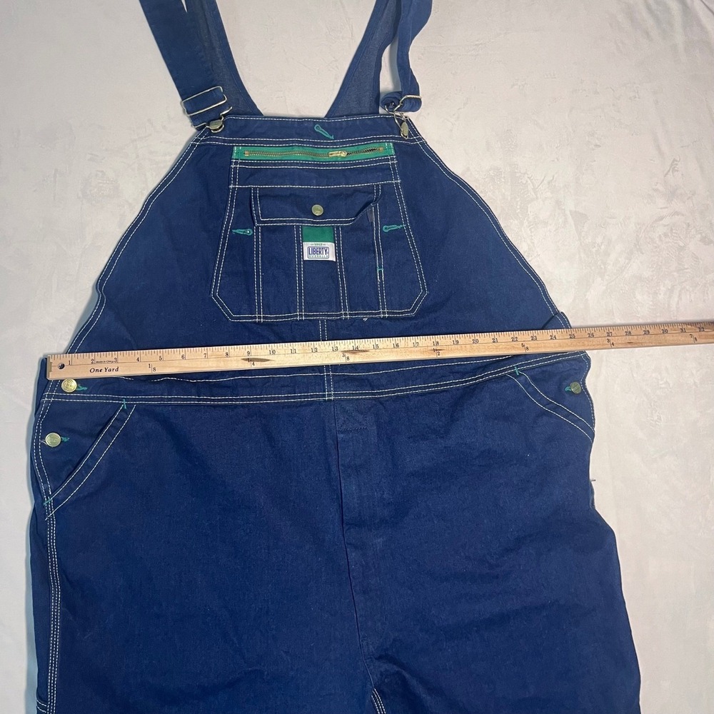 Liberty Mens Blue Denim Bib Overalls Green Zipper Workwear R342150 50x32 - Picture 5 of 8